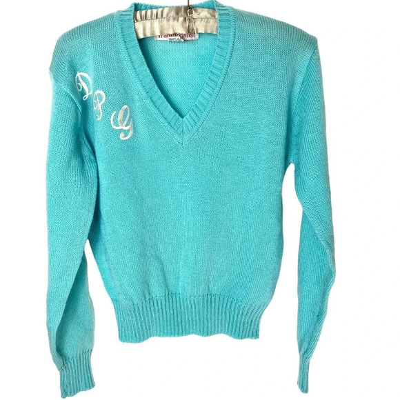 Vintage 80s Monogram Sweater V Neck M / L - Picture 1 of 5